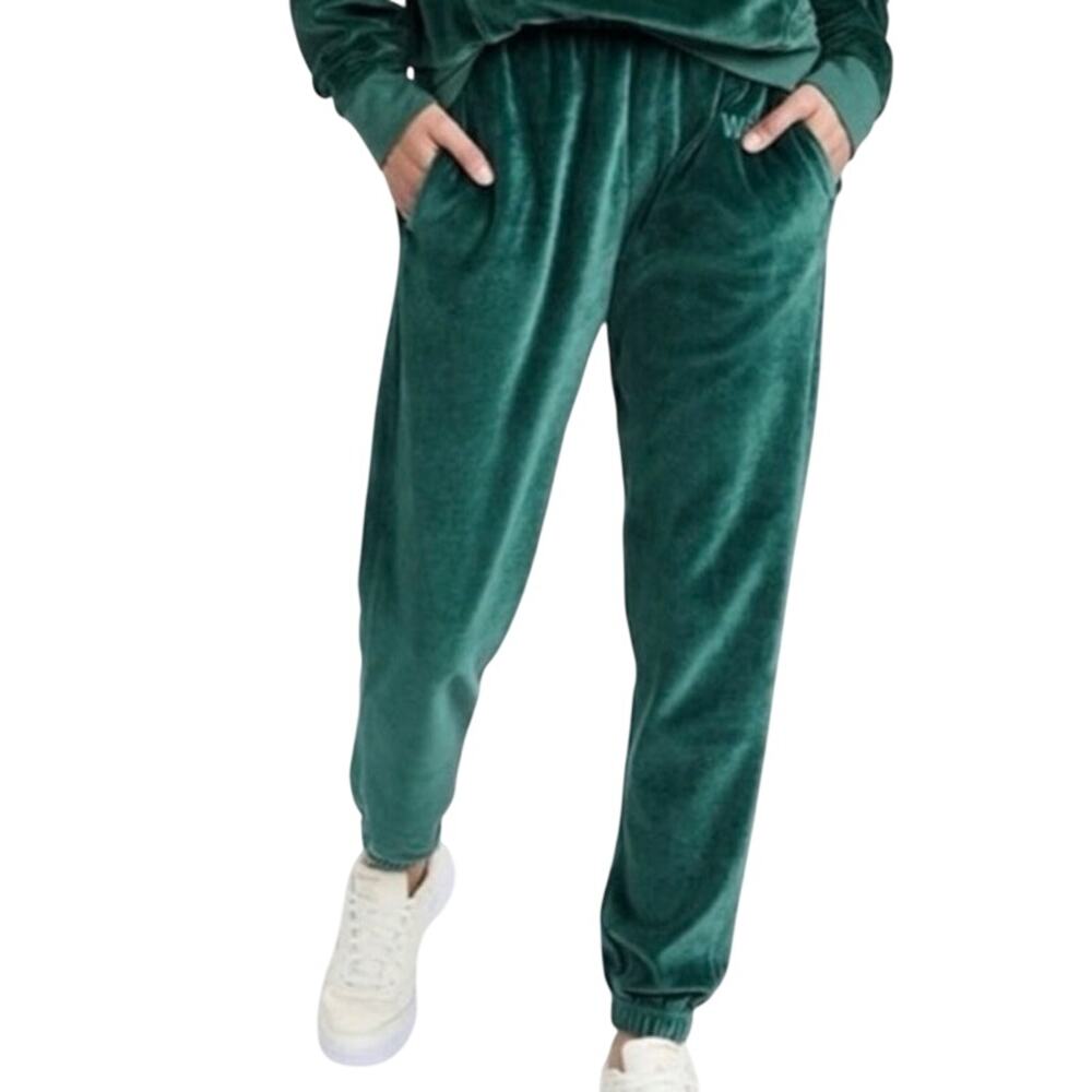 WSLY Eco Plush Velour Velvet-y Joggers Green Tourmaline Lounge Athleisure Sz XXS